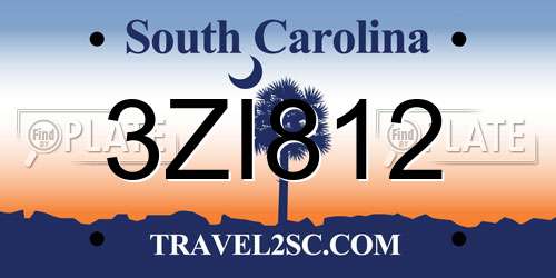 3ZI812 South Carolina License Plate