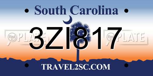3ZI817 South Carolina License Plate