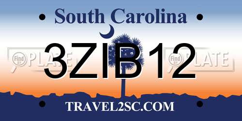 3ZIB12 South Carolina License Plate