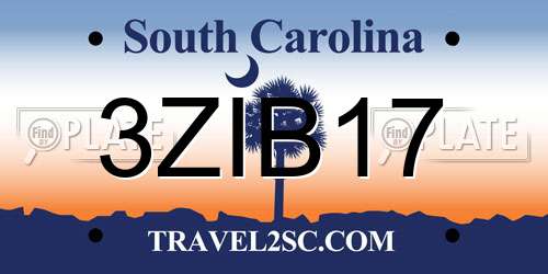 3ZIB17 South Carolina License Plate