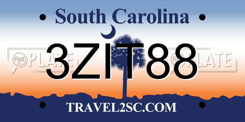 3ZIT88 South Carolina License Plate