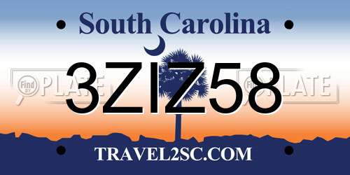 3ZIZ58 South Carolina License Plate