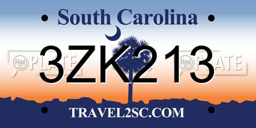 3ZK213 South Carolina License Plate