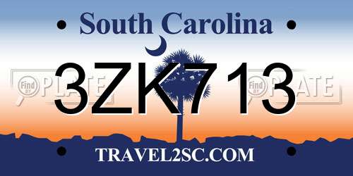 3ZK713 South Carolina License Plate