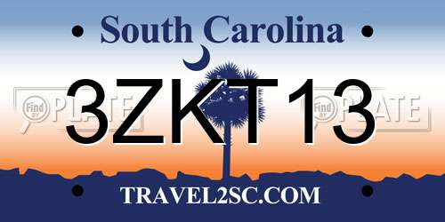 3ZKT13 South Carolina License Plate