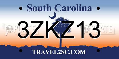 3ZKZ13 South Carolina License Plate
