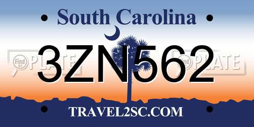 3ZN562 South Carolina License Plate