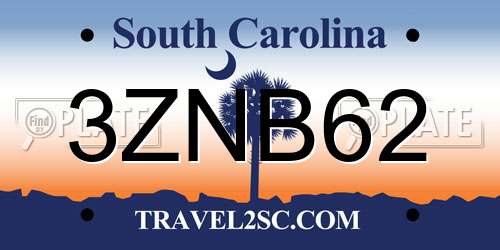 3ZNB62 South Carolina License Plate