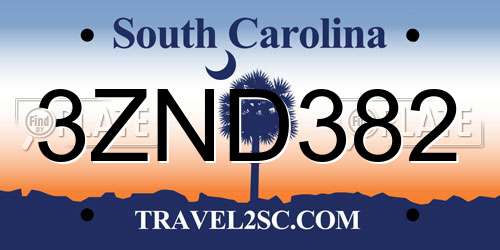 3ZND382 South Carolina License Plate