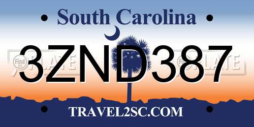 3ZND387 South Carolina License Plate