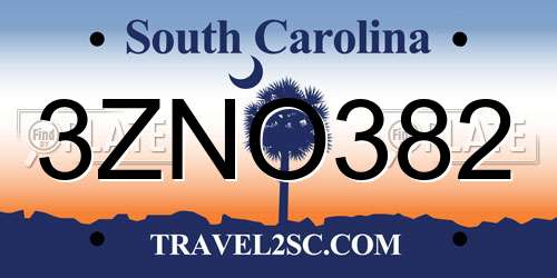 3ZNO382 South Carolina License Plate
