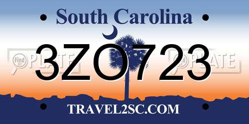 3ZO723 South Carolina License Plate