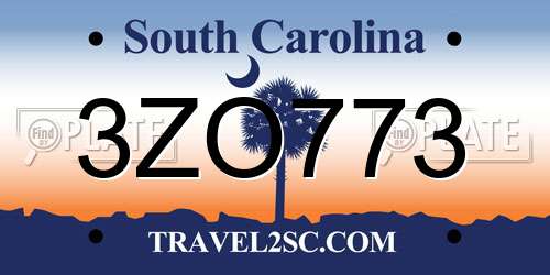 3ZO773 South Carolina License Plate