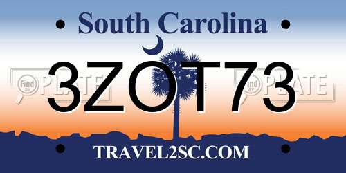 3ZOT73 South Carolina License Plate