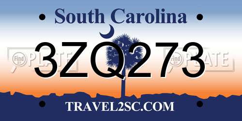 3ZQ273 South Carolina License Plate