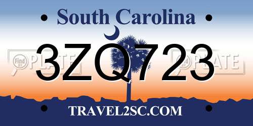 3ZQ723 South Carolina License Plate