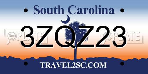 3ZQZ23 South Carolina License Plate