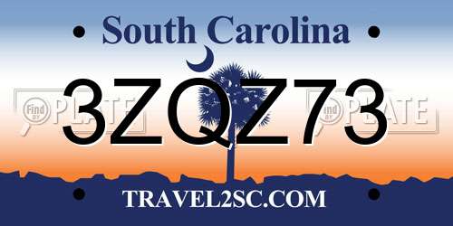 3ZQZ73 South Carolina License Plate