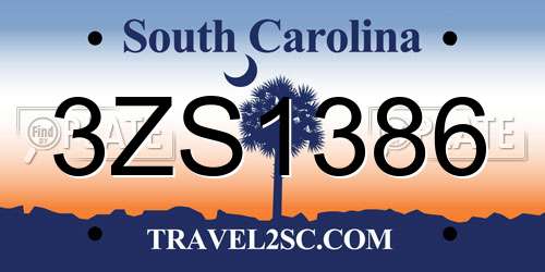 3ZS1386 South Carolina License Plate