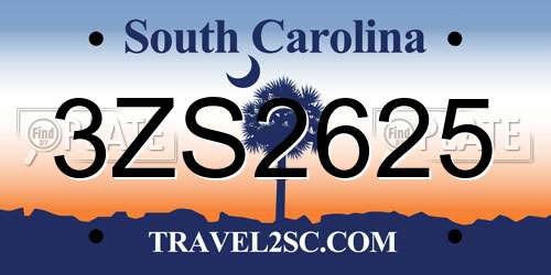 3ZS2625 South Carolina License Plate
