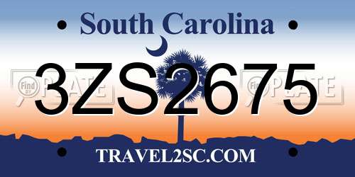 3ZS2675 South Carolina License Plate