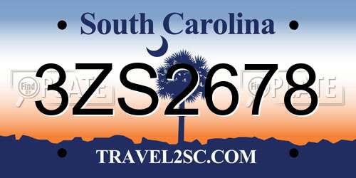 3ZS2678 South Carolina License Plate