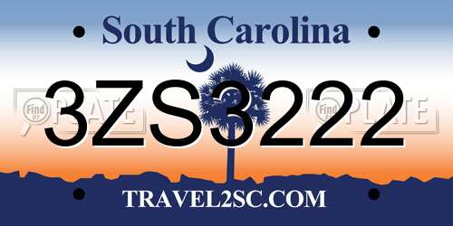 3ZS3222 South Carolina License Plate