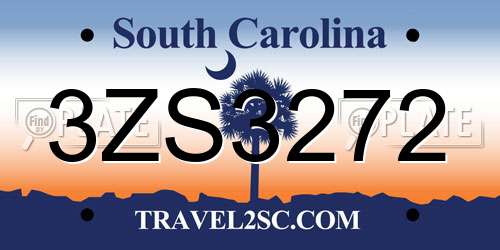 3ZS3272 South Carolina License Plate