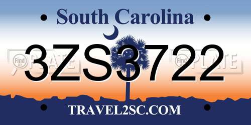 3ZS3722 South Carolina License Plate