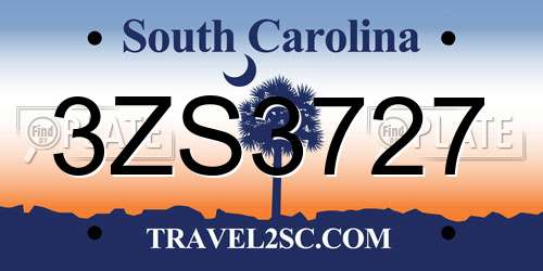 3ZS3727 South Carolina License Plate