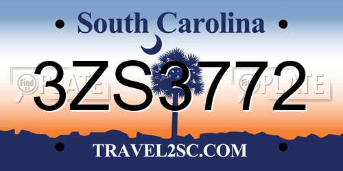 3ZS3772 South Carolina License Plate