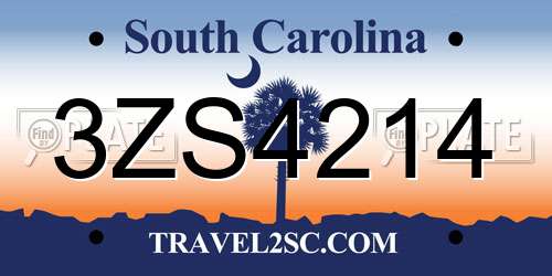 3ZS4214 South Carolina License Plate
