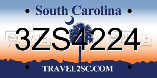 3ZS4224 South Carolina License Plate