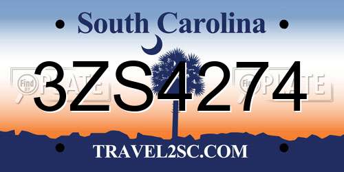 3ZS4274 South Carolina License Plate