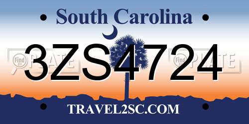 3ZS4724 South Carolina License Plate