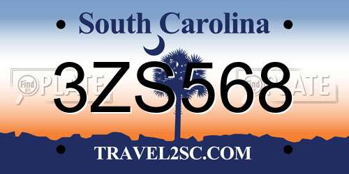 3ZS568 South Carolina License Plate