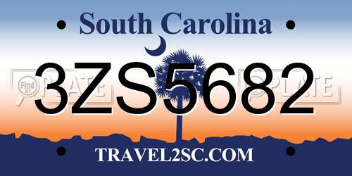 3ZS5682 South Carolina License Plate