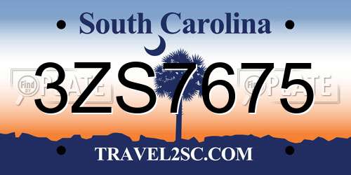 3ZS7675 South Carolina License Plate