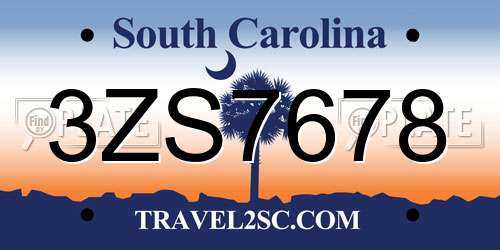 3ZS7678 South Carolina License Plate