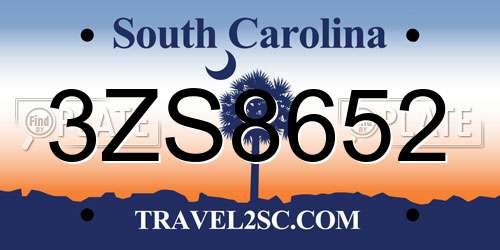 3ZS8652 South Carolina License Plate