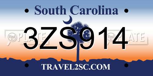 3ZS914 South Carolina License Plate