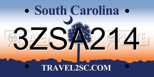 3ZSA214 South Carolina License Plate