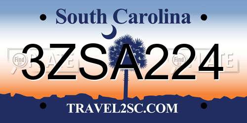 3ZSA224 South Carolina License Plate