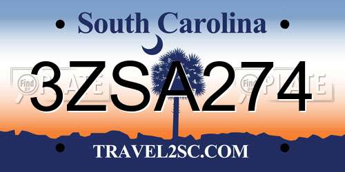 3ZSA274 South Carolina License Plate