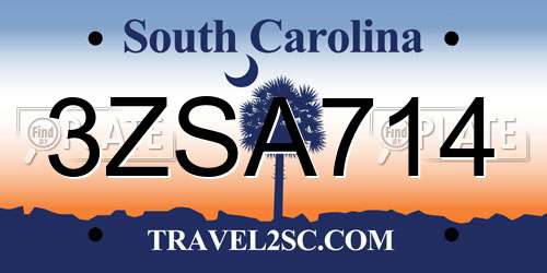 3ZSA714 South Carolina License Plate