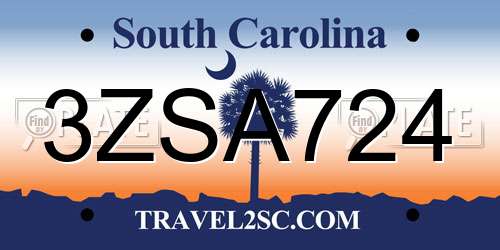 3ZSA724 South Carolina License Plate