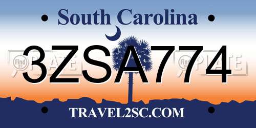 3ZSA774 South Carolina License Plate