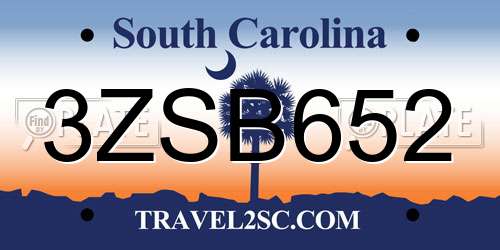 3ZSB652 South Carolina License Plate