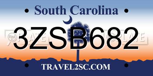 3ZSB682 South Carolina License Plate