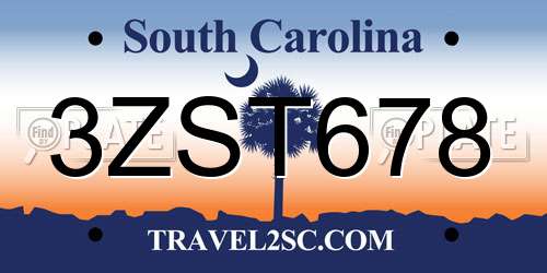 3ZST678 South Carolina License Plate